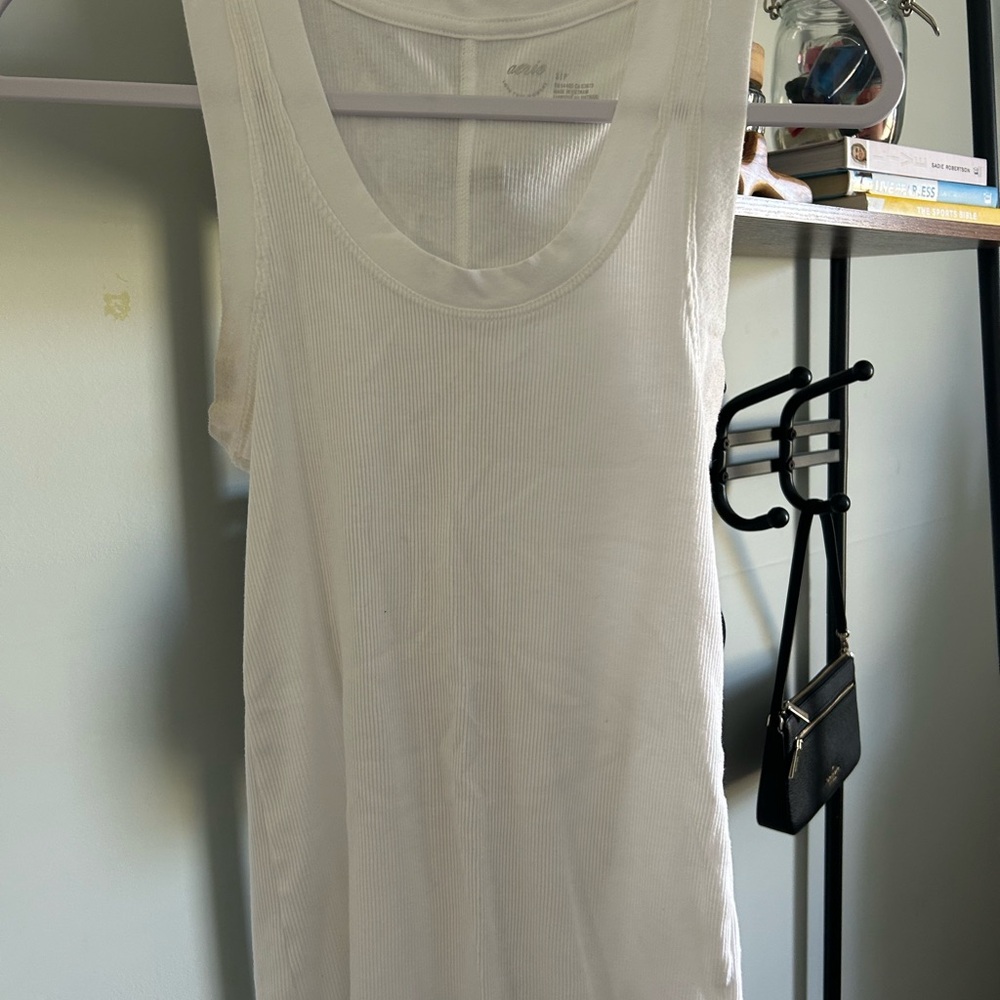 Aerie Cream Tan Tank Top Lightweight Scoop Neck